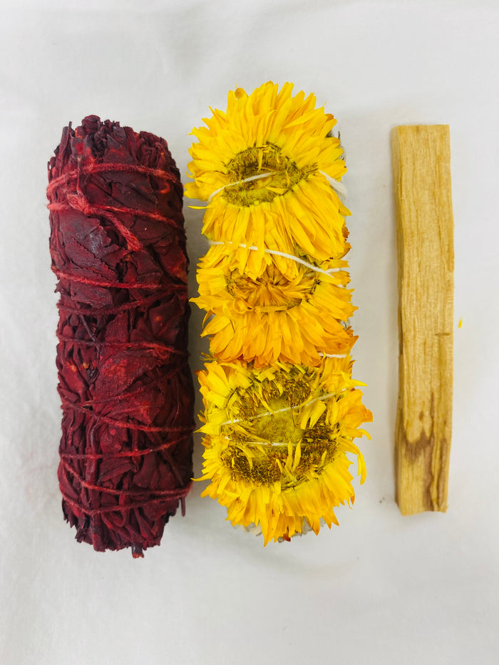 Variety Pack of Dragon Blood, Sunflower w/ White Sage & Palo Santo Stick