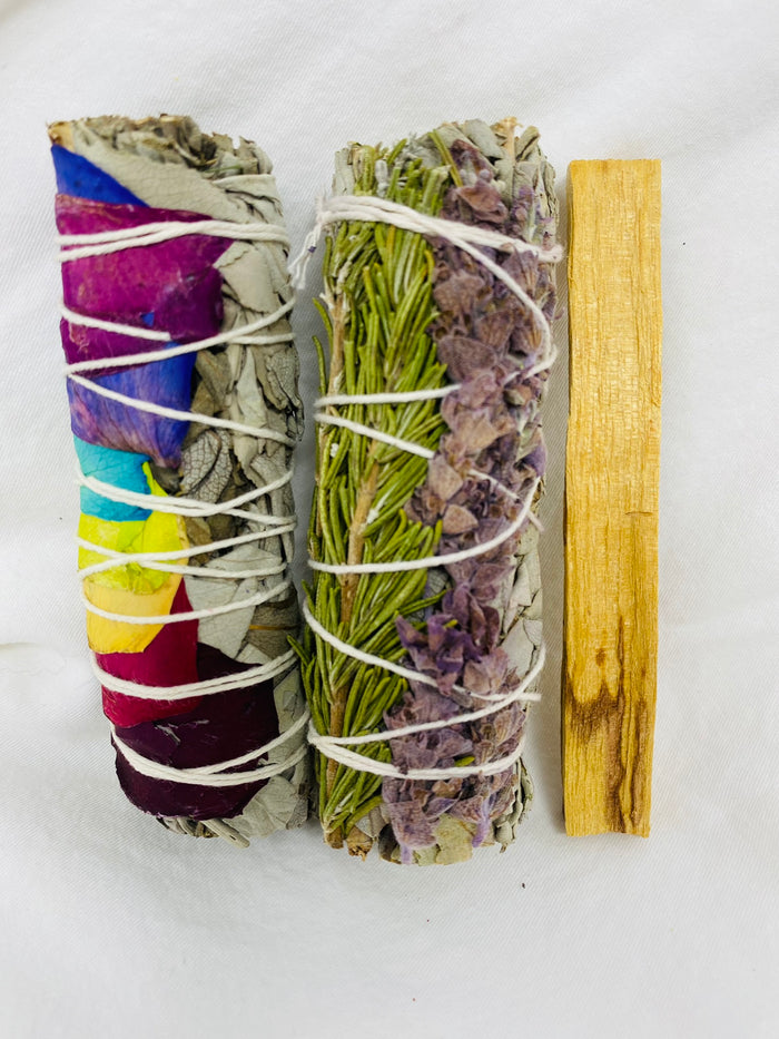 Variety Pack of 7-Chakras w/ White Sage, Rosemary & Lavender w/ White Sage, and Palo Santo Stick